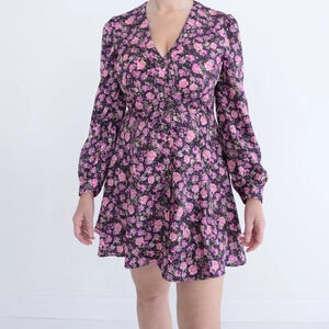 Zara Navy w Pink &  Purple Floral A-line Mini Dress Size Small